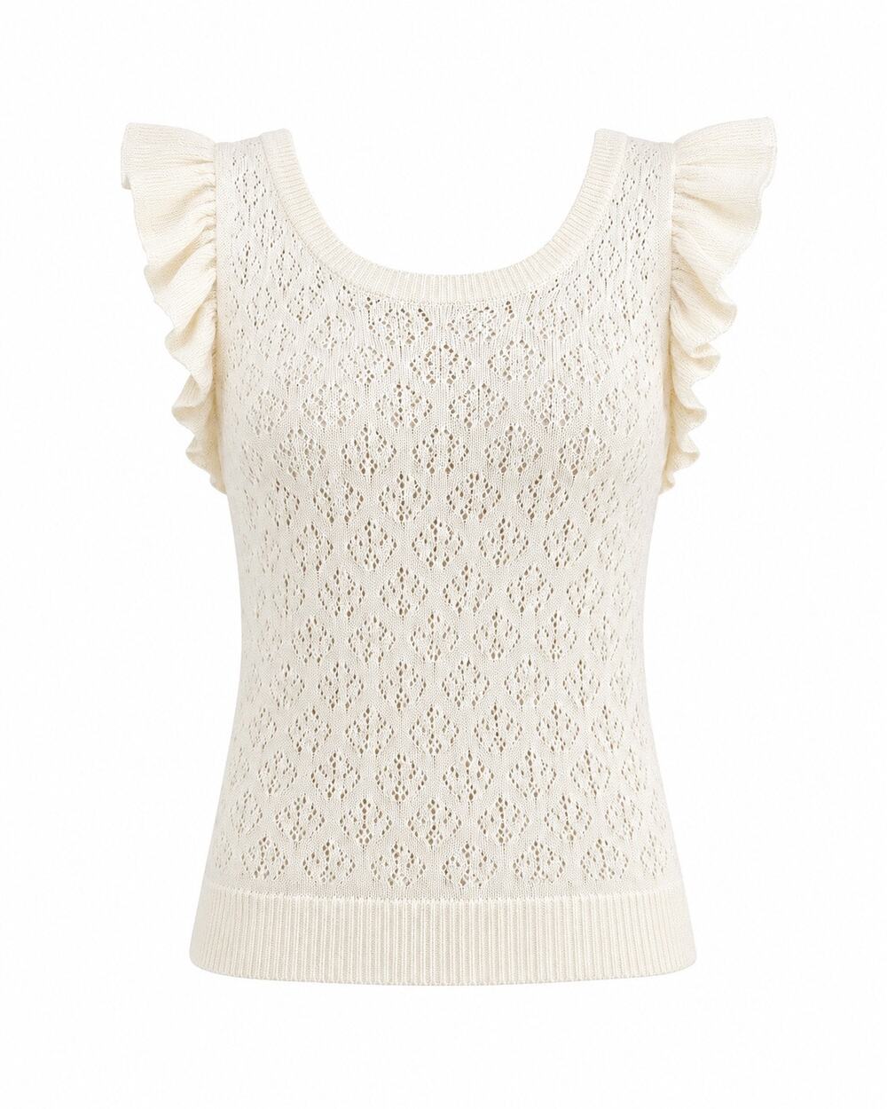 Maeve Anthropologie Pointelle Crochet Ruffle Sweater Tank Ivory L Boho